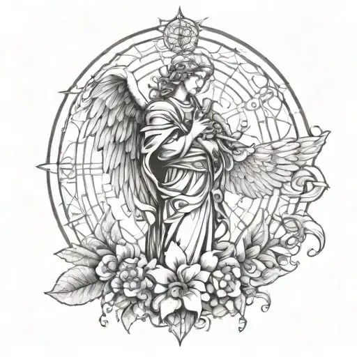 fibonacci sequence of guardian angel holding tattoo design idea