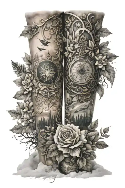 Summer and Winter leg tattoo tattoo design idea
