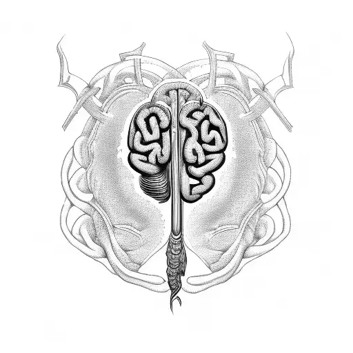 brain, heart, spine, rod of Asclepius  tattoo design idea