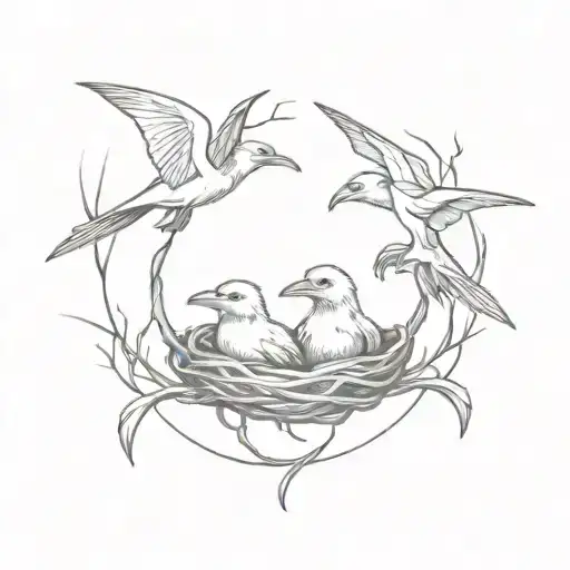 3 baby pterodactyls in a nest tattoo design idea