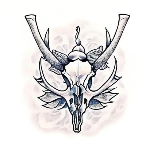 an antelope skull with many eyes and a vine that grows from it tattoo design idea
