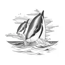 a boat on the sea with an orca tattoo design idea