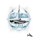 a boat on the sea with an orca tattoo design idea