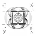 Psi symbol representing a scale that's even, on the left side is the symbol alpha and on the right part is omega tattoo design idea