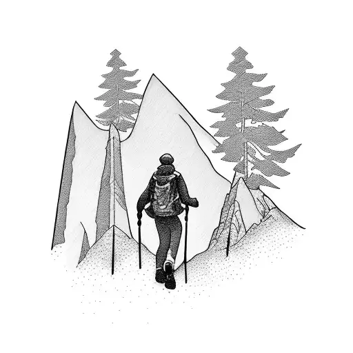 A group of queer hikers conquering a challenging mountain trail tattoo design idea