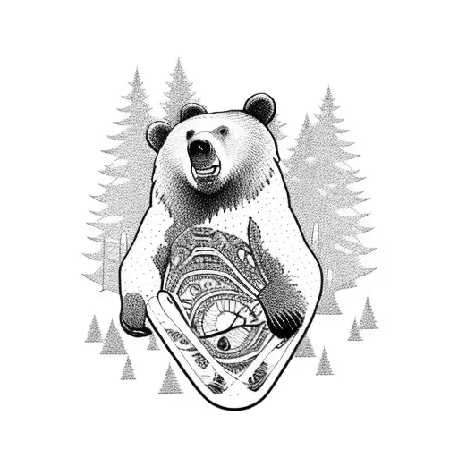 bear riding snowboard tattoo design idea