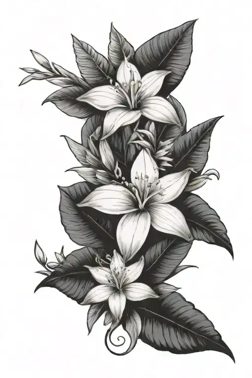 plumeria, hibiscus, bird of paradise flower tattoo design idea