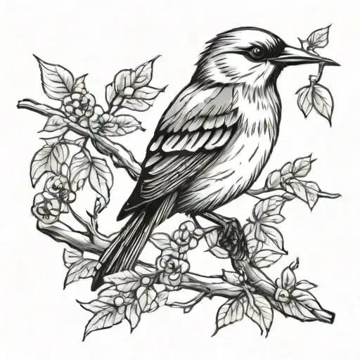 bird on tree branch tattoo design idea