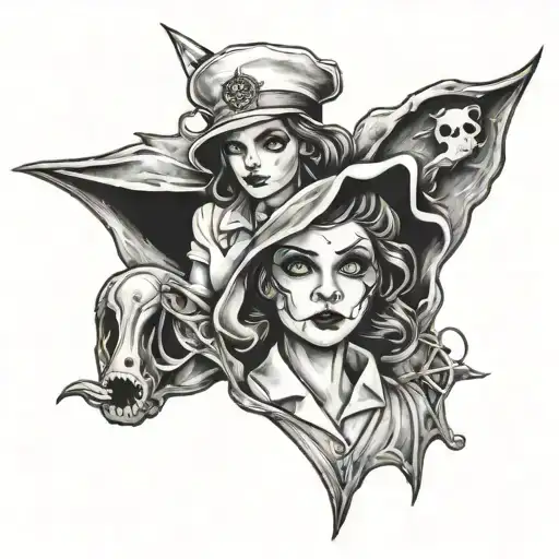 spooky and nurse tattoo design idea