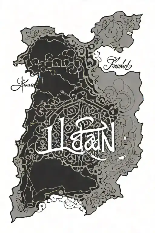Outline of Iran with the word Family in Farsi in the middle tattoo design idea