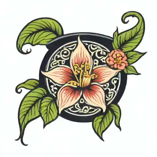 national flower from laos in a pot  tattoo design idea