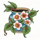 national flower from laos in a pot  tattoo design idea