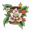 national flower from laos in a pot  tattoo design idea