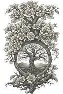 flowers surrounding tree of knowledge tattoo design idea