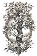 flowers surrounding tree of knowledge tattoo design idea