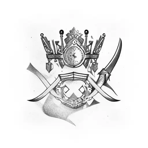 4 queens cards lying on a crossbow tattoo design idea
