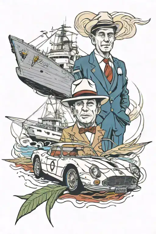 Frank Sinatra Ferrari and navy ship tattoo design idea