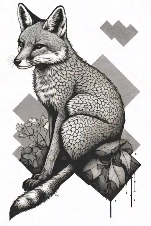grey fox sitting tattoo design idea