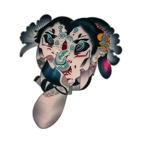 colorful kabuki tattoo design idea