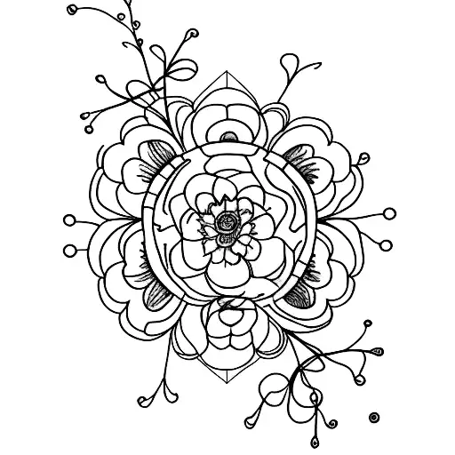 An intricate needle and pencil intertwined with blooming flowers tattoo design idea