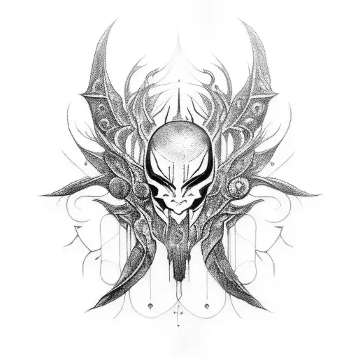 A tattoo combining elements of Dark Souls and Elden Ring in a surreal and abstract design tattoo design idea