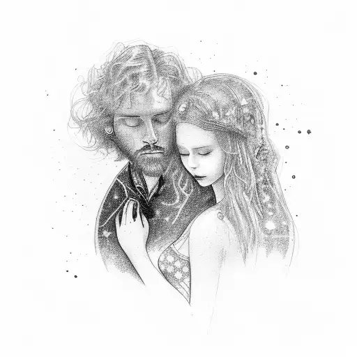 blurry the lovers painting with starry night tattoo design idea