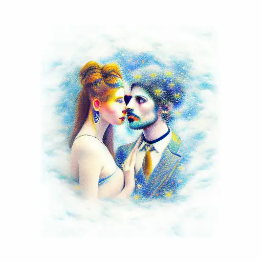 blurry the lovers painting with starry night tattoo design idea