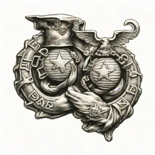 Marine corps emblem semper Fi Dad holding hands tattoo design idea