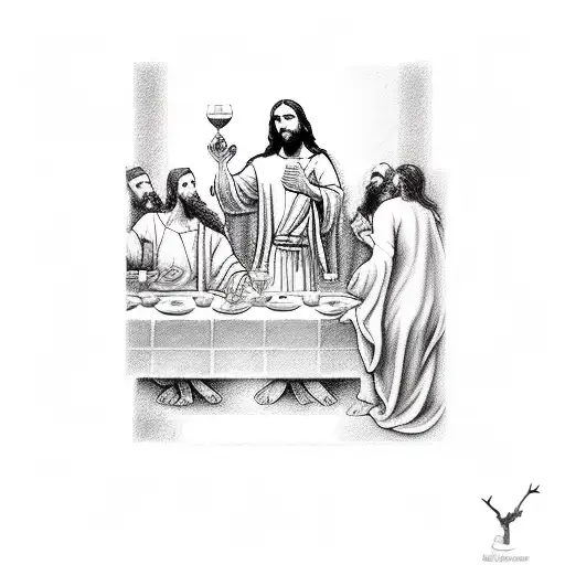 A sketch-style tattoo of Jesus offering the bread and wine at the Last Supper tattoo design idea