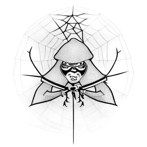 lonely samurai stuck in spider web tattoo design idea