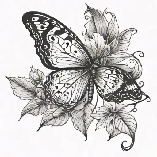 butter fly with shadow leaves you tattoo design idea