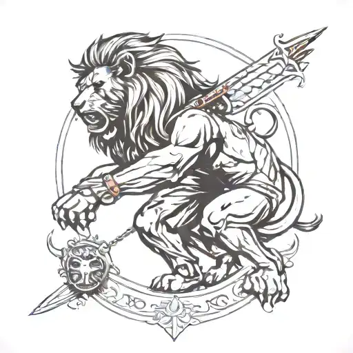 Lion and gladiator tattoo design idea