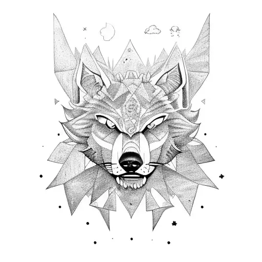 lobo, flor , espada , bússola, gato , sinfonia  tattoo design idea