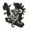 monkey wearing chuck Taylor's hanging out with a beautiful female koala under the tree of life tattoo design idea