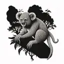 monkey wearing chuck Taylor's hanging out with a beautiful female koala under the tree of life tattoo design idea