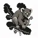 monkey wearing chuck Taylor's hanging out with a beautiful female koala under the tree of life tattoo design idea