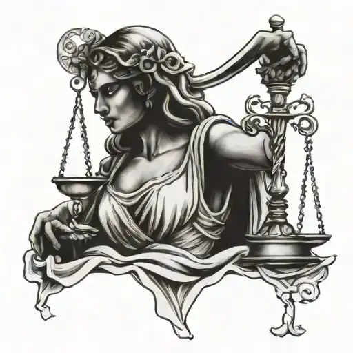lady justice black and white drawing tattoo design idea