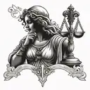 lady justice black and white drawing tattoo design idea