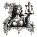 lady justice black and white drawing tattoo design idea