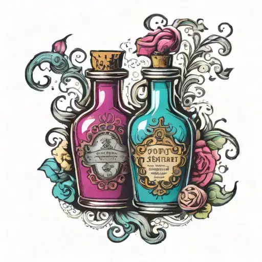 fantasy potion bottles tattoo design idea