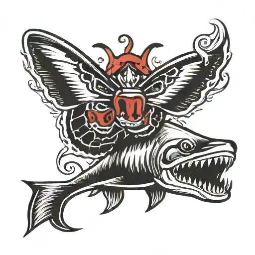 butterfly with shark head tattoo design idea