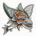 butterfly with shark head tattoo design idea