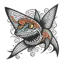 butterfly with shark head tattoo design idea