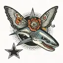 butterfly with shark head tattoo design idea