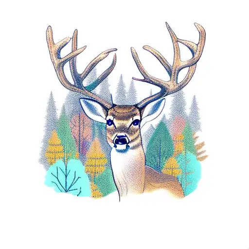 deer and forest tattoo design idea