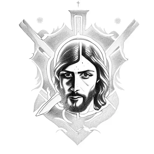 Blackwork Jesus With Louis Vuitton Tattoo Idea - BlackInk AI