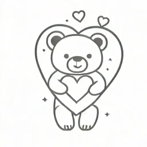 matching black and white candy heart shape with a basic cute tiny bear head in the middle of the heart tattoo design idea