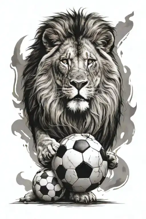 Lion with Soccer ball tattoo design idea