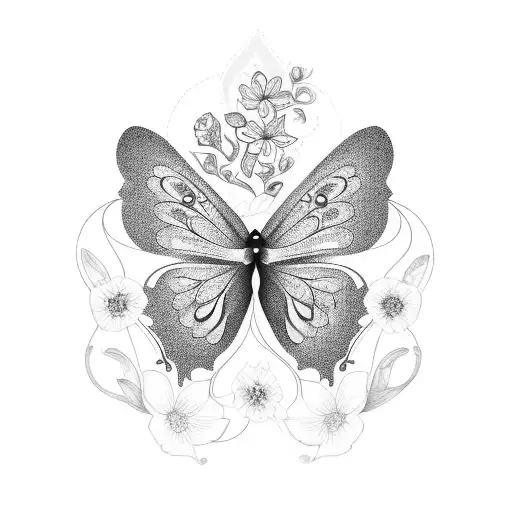 A beautiful butterfly surrounded by delicate flowers, representing the bond between family and the client's role as a daughter. tattoo design idea