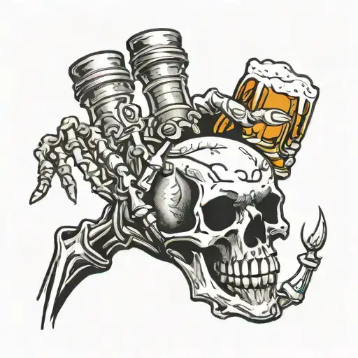 skeleton hand holding a beer tattoo design idea